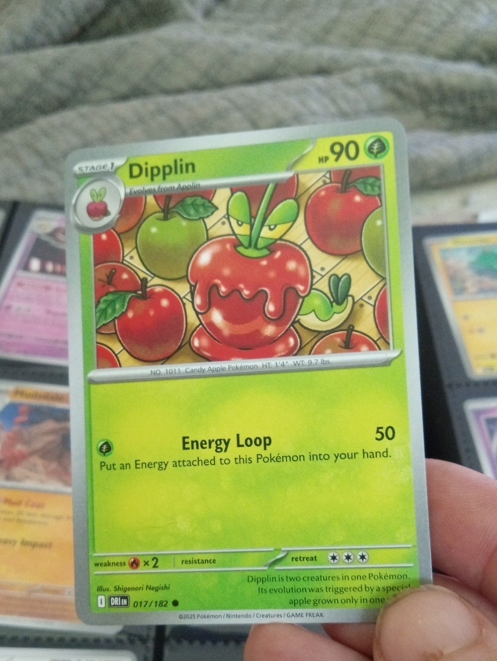 Pokemon Dipplin Trading Card - Green & Red Artwork